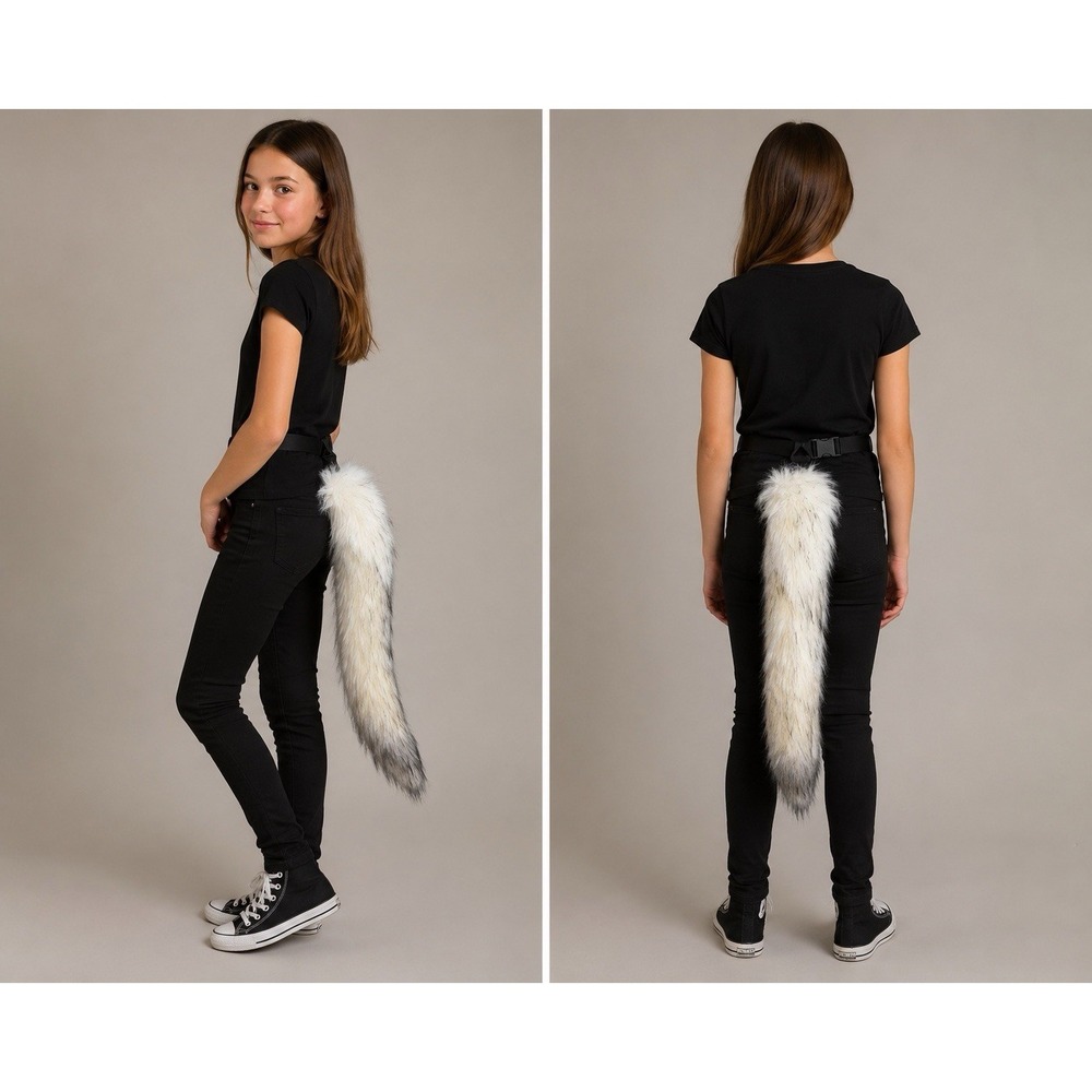 Animal Furry Long White Tail Cosplay Costume Unisex 21" Bends Adjustable Belt